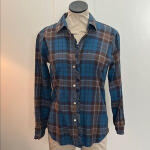 Vintage Gap Blue and Brown Plaid Button-Up Shirt